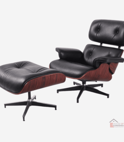 Eames Style Dark Rosewood Lounge Chair & Ottoman - Black