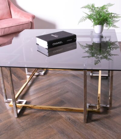 Bullion Gold Coffee Table with Cozy Throw Blanket and Books