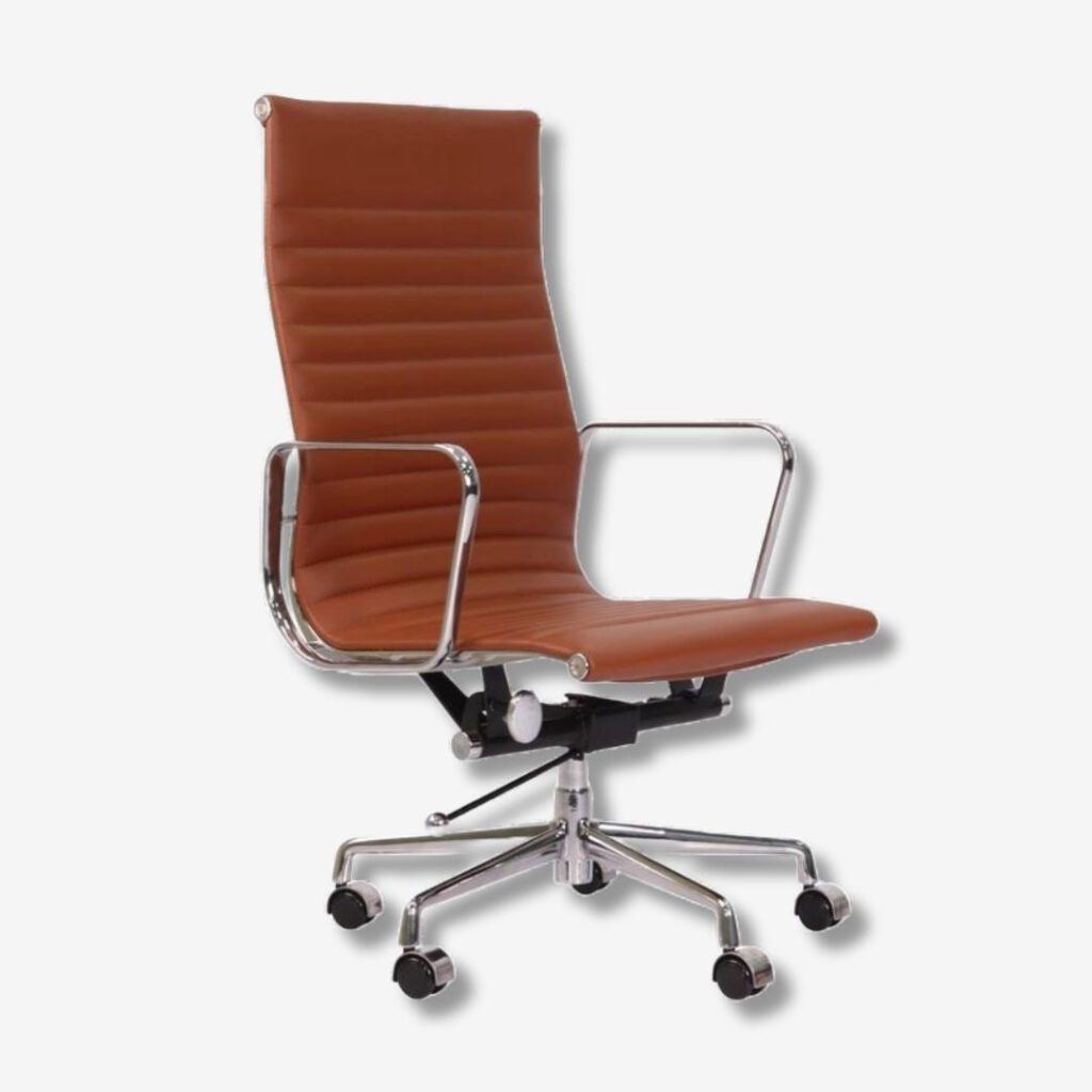 Tan Brown Eames Style EA119 High Back Thin Pad Ribbed Office Chair