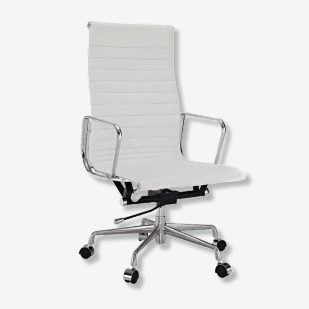 White Eames Style EA119 High Back Thin Pad Ribbed Office Chair