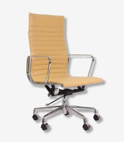 Cream Eames Style EA119 High Back Thin Pad Ribbed Office Chair in Modern Office Setting