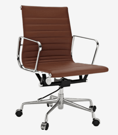 Close-up of Dark Brown Eames Style EA117 Low Back Thin Pad Ribbed Office Chair