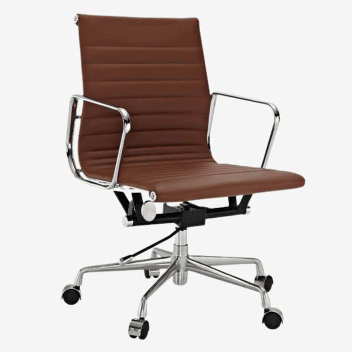 Close-up of Dark Brown Eames Style EA117 Low Back Thin Pad Ribbed Office Chair