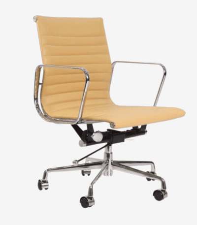 Close-up of Camel Eames Style EA117 Low Back Thin Pad Ribbed Office Chair