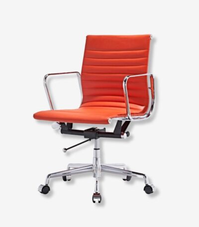 Orange Eames Style EA117 Low Back Thin Pad Ribbed Office Chair in Modern Office Setting