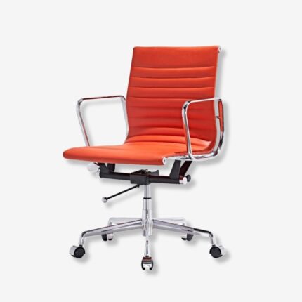 Orange Eames Style EA117 Low Back Thin Pad Ribbed Office Chair in Modern Office Setting