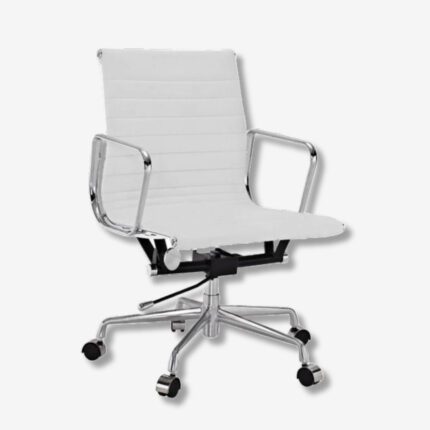 White Eames Style EA117 Low Back Thin Pad Ribbed Office Chair in Modern Office Setting