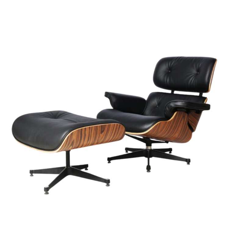 Eames Chair in Rosewood & Black Leather – Front View