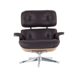 Eames Lounge Chair in Brown Aniline Leather – Side View with Black & Chrome Base Options