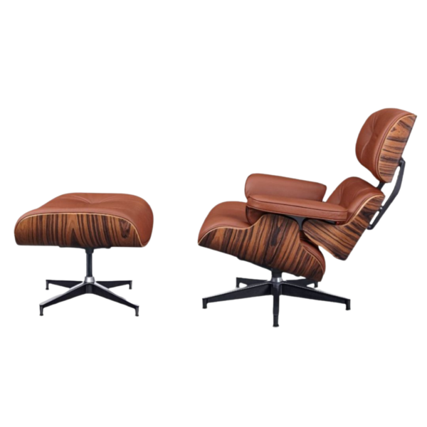 Eames Recliner – Rosewood & Tan Brown Leather – Front View