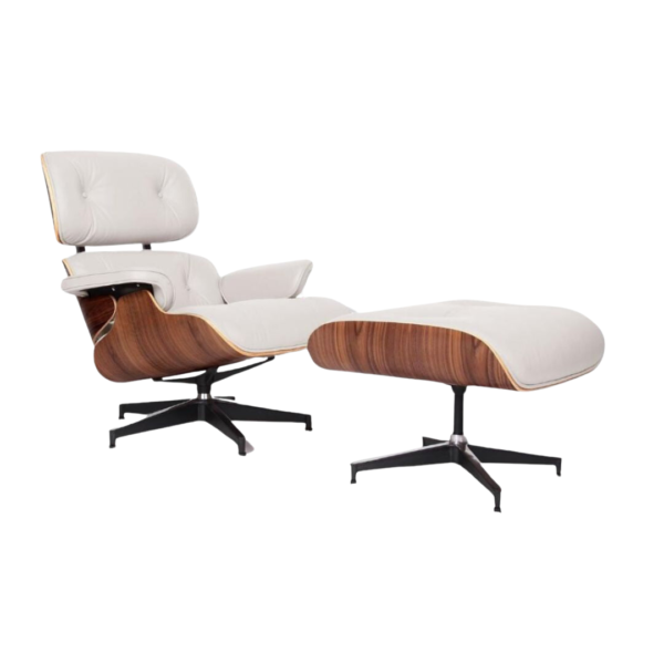 White Eames Lounge Chair in Walnut Wood