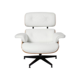 Eames Lounge Chair Replica & Ottoman Set in White Leather and Rosewood – A timeless furniture piece offering luxury, comfort, and classic design.