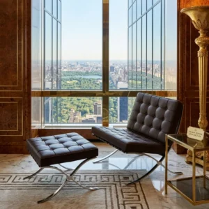 Brown Barcelona Chair front view — Mies Van Der Rohe leather replica UK