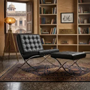 by eman black barcelona chair front view
