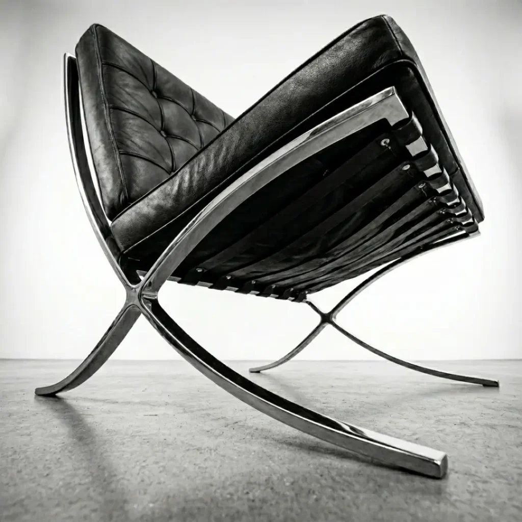 by eman black barcelona chair with footrest