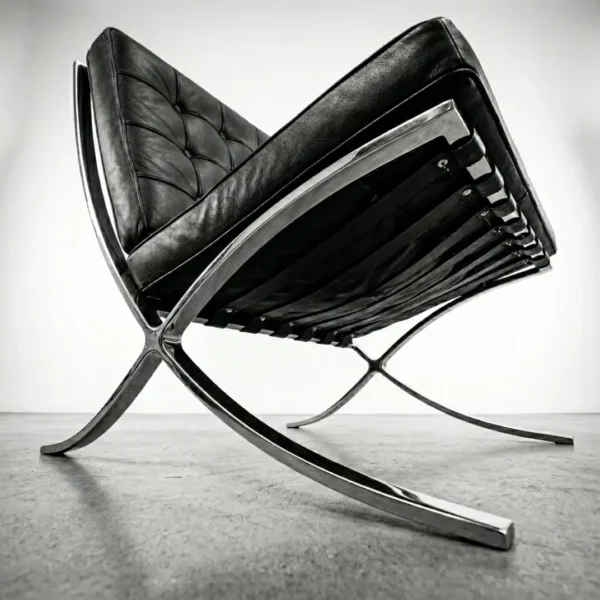 by eman black barcelona chair with footrest