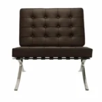 Brown Barcelona Chair side view — warm Italian leather chrome frame