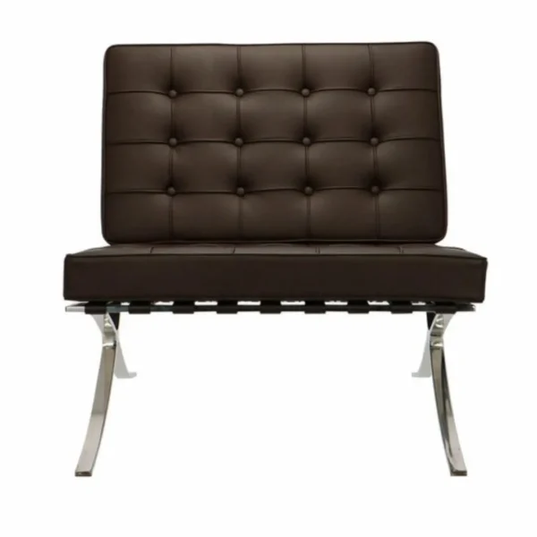 Brown Barcelona Chair side view — warm Italian leather chrome frame