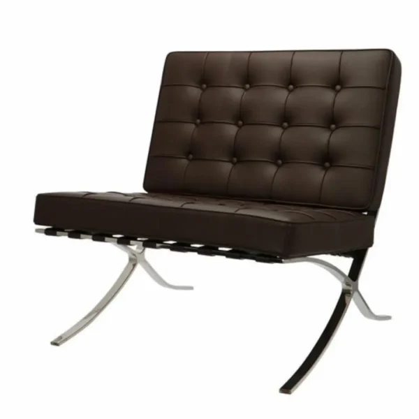 Brown Barcelona Chair angle view — rich cognac leather modernist design