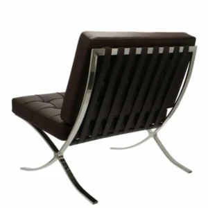 Brown Barcelona Chair chrome X frame detail — mirror polished