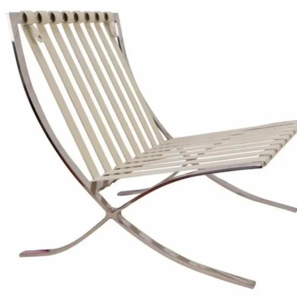 Cream Tan Barcelona Chair chrome X frame detail — mirror polished