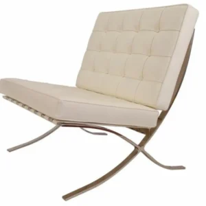 Cream Tan Barcelona Chair side view — warm Italian leather chrome frame