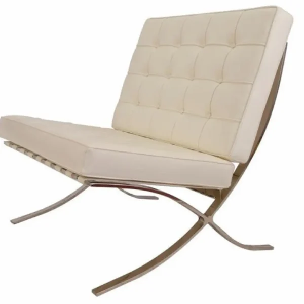 Cream Tan Barcelona Chair side view — warm Italian leather chrome frame
