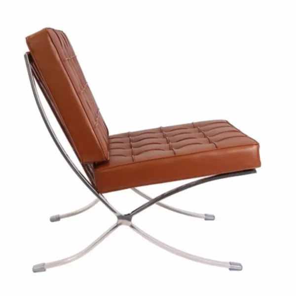 Tan Brown Barcelona Chair chrome X frame detail — mirror polished