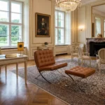 Tan Brown Barcelona Chair front view — Mies Van Der Rohe replica UK