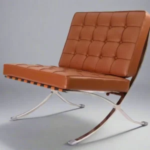 Tan Brown Barcelona Chair side view — warm Italian leather chrome frame
