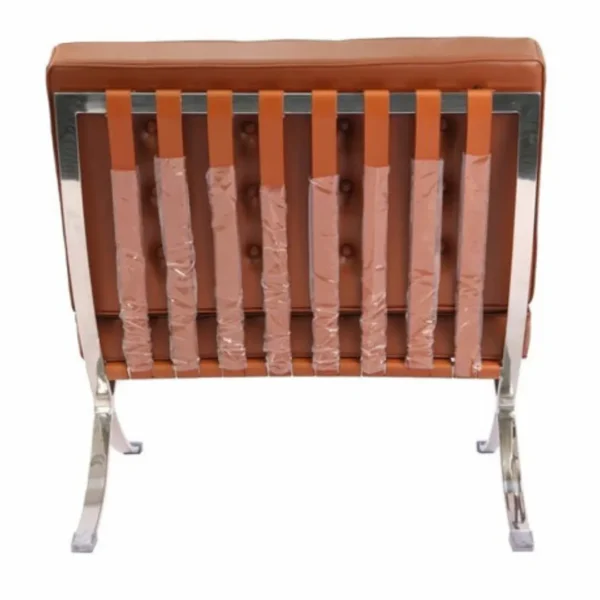 Tan Brown Barcelona Chair angle view — golden brown leather modernist design