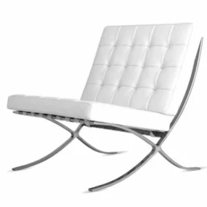 White Barcelona Chair side view — Italian leather mirror chrome frame