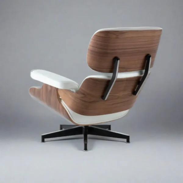 walnut veneer shell close-up charles eames classic lounge chair black base