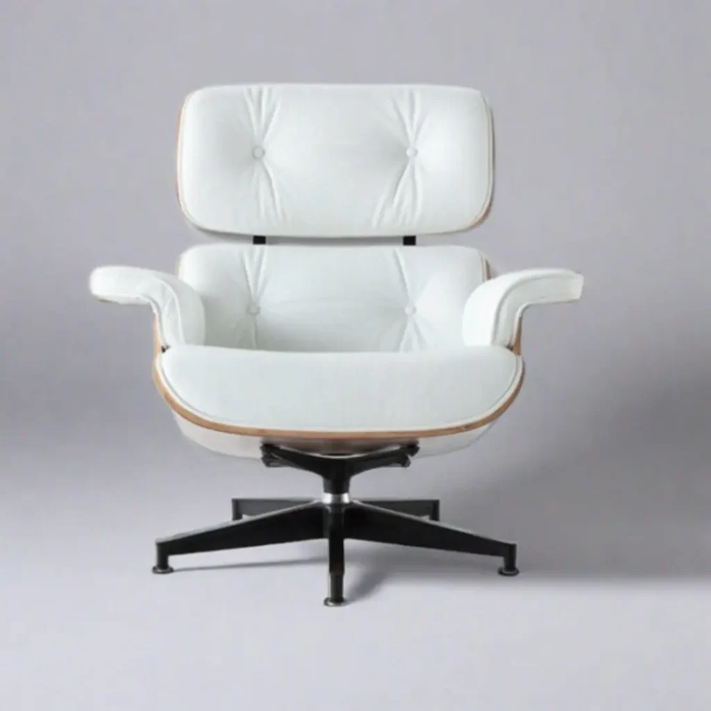 charles eames classic lounge chair walnut white leather side profile