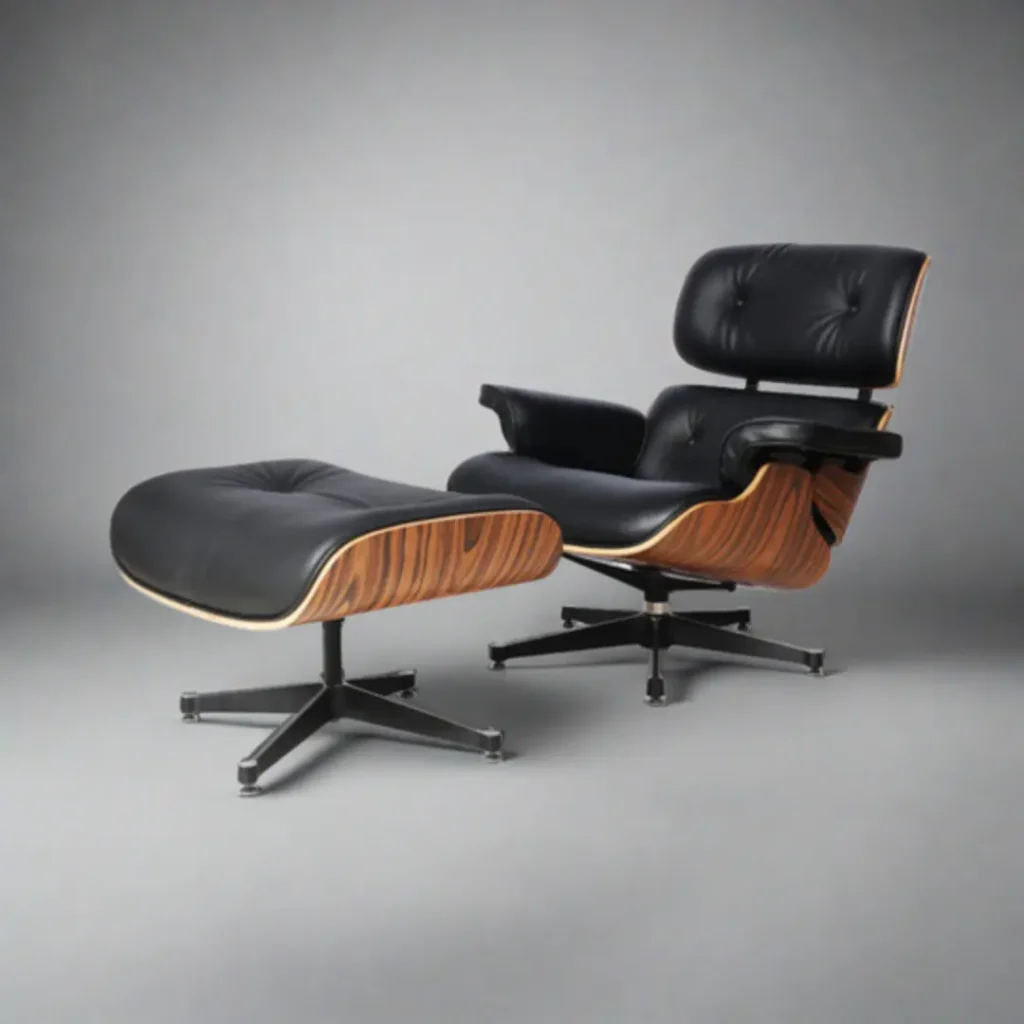 charles eames lounge chair rosewood black leather black base front view house of furnishes by eman