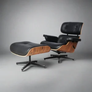 charles eames lounge chair rosewood black leather black base front view house of furnishes by eman