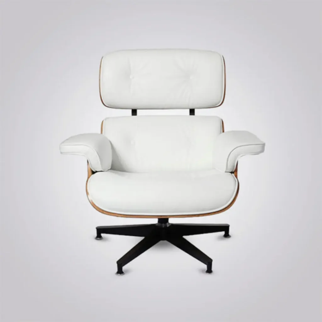 lounge chair charles and ray eames rosewood white leather black base back angled view house of furnishes by eman