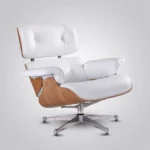 eames chair lounge chair ash wood white leather chrome base back angled view house of furnishes by eman