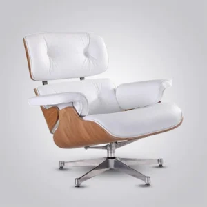 eames chair lounge chair ash wood white leather chrome base back angled view house of furnishes by eman