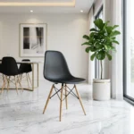 Black dining chairs — Eames DSW style front view, bold stackable side chair