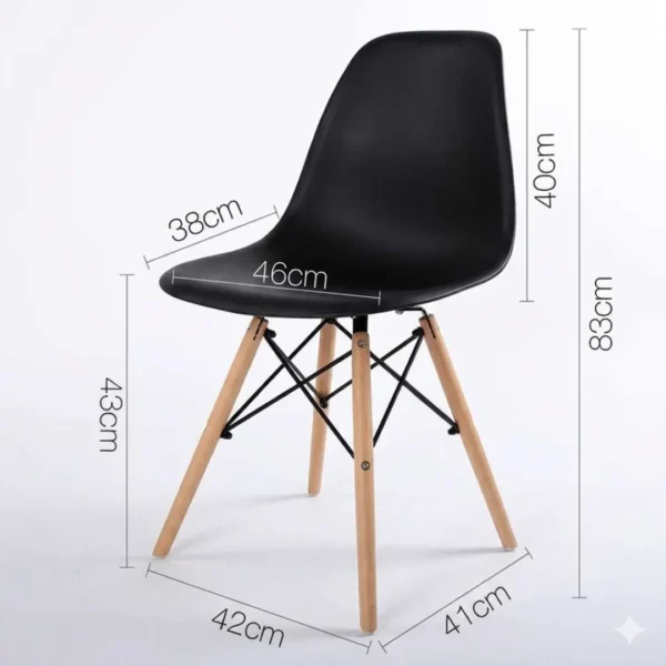 Eames style black dining chairs back view — durable stackable design