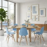 Blue dining chairs — Eames DSW style light blue front view