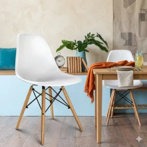 Close-up of UV-coated ABS shell on white dining chair — scratch resistant white dining chairs