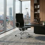 Eames Chair Black Leather EA119 High Back Thin Pad Front View – House of Furnishes