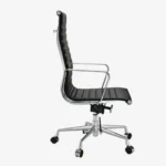Charles Eames Chair Black Leather EA119 High Back Rear Angle – House of Furnishes