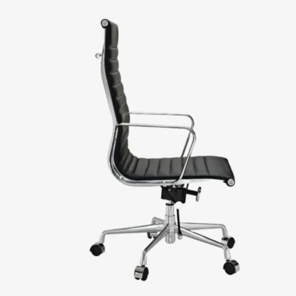 Charles Eames Chair Black Leather EA119 High Back Rear Angle – House of Furnishes