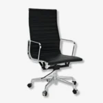 Eames Chair Black Leather EA119 Chrome Aluminium Base Side View – House of Furnishes