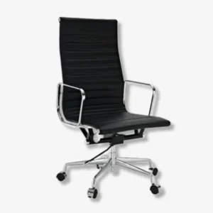 Eames Chair Black Leather EA119 Chrome Aluminium Base Side View – House of Furnishes