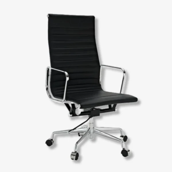 Eames Chair Black Leather EA119 Chrome Aluminium Base Side View – House of Furnishes