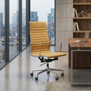 Cream Eames Office Chair EA119 High Back Thin Pad Front View – House of Furnishes